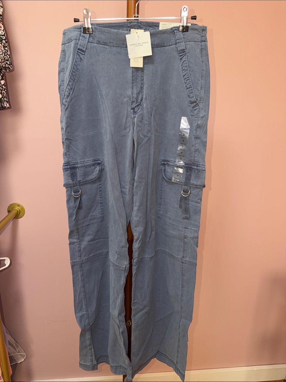 American Eagle Outfitters Men's Slate Blue Cargo Pants with D-Ring Details